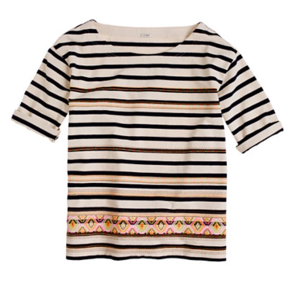 J Crew T-shirt Stripe with Embroidered Detail